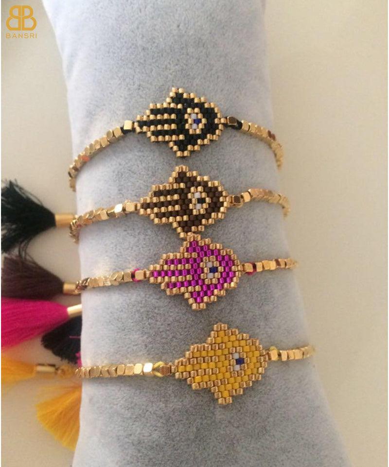 Mini Hamsa Beaded Adjustable Tassel Bracelet - Bansri Mehta Design