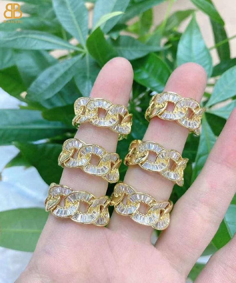 Gold Link Baguette Band Adjustable Ring - Bansri Mehta Design
