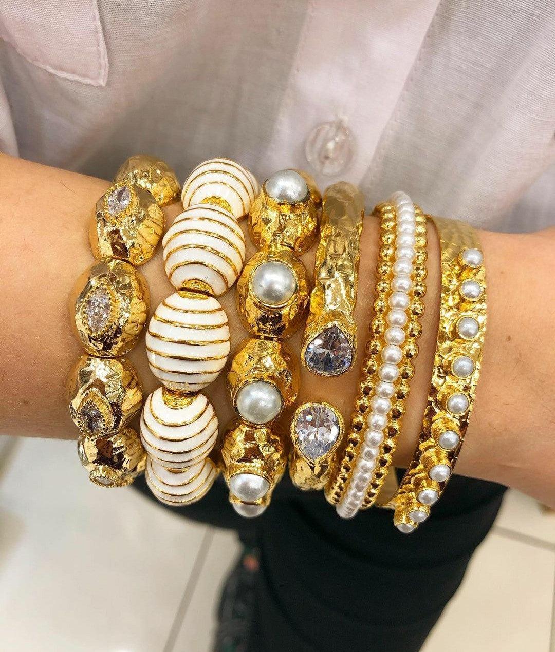 Hammered Finish Hinged Bangle Bracelet - Gold - Bansri Mehta Design