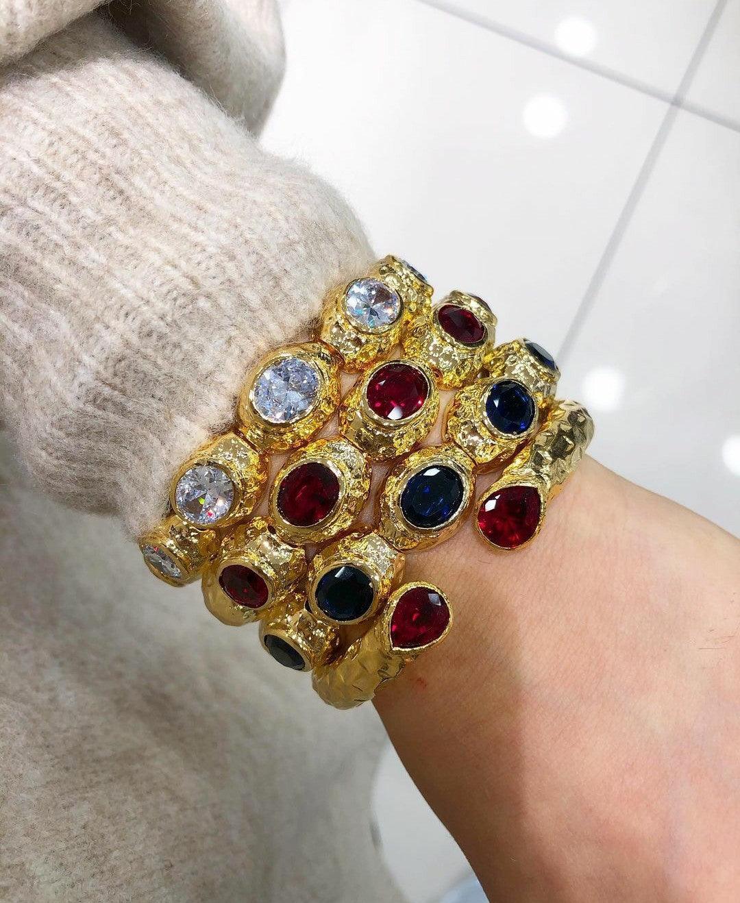 Hammered Finish Hinged Bangle Bracelet - Gold - Bansri Mehta Design