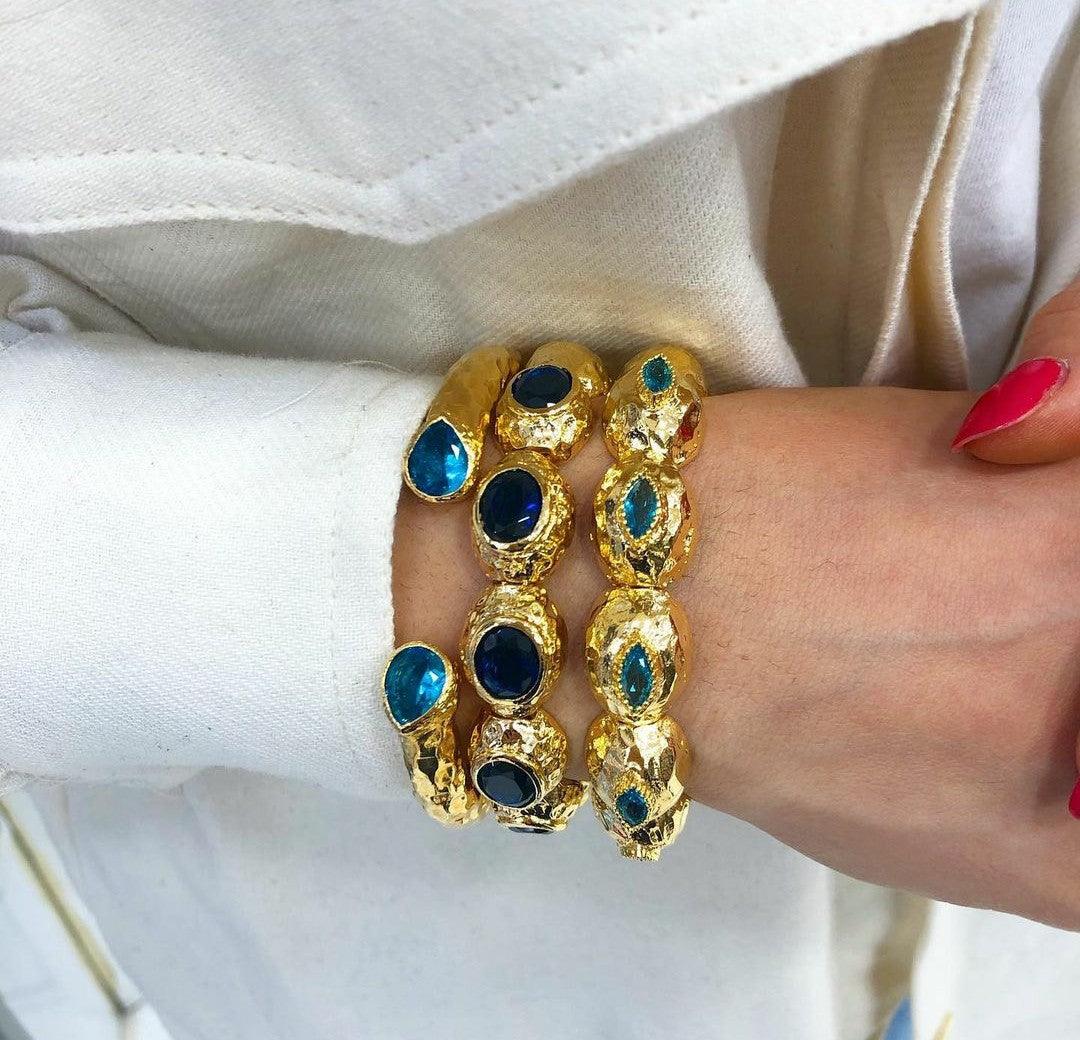 Hammered Finish Hinged Bangle Bracelet - Gold - Bansri Mehta Design