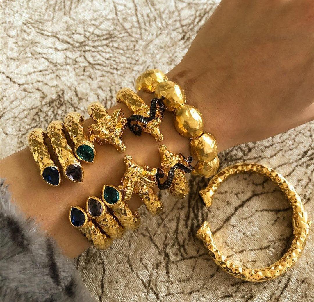 Hammered Finish Hinged Bangle Bracelet - Gold - Bansri Mehta Design