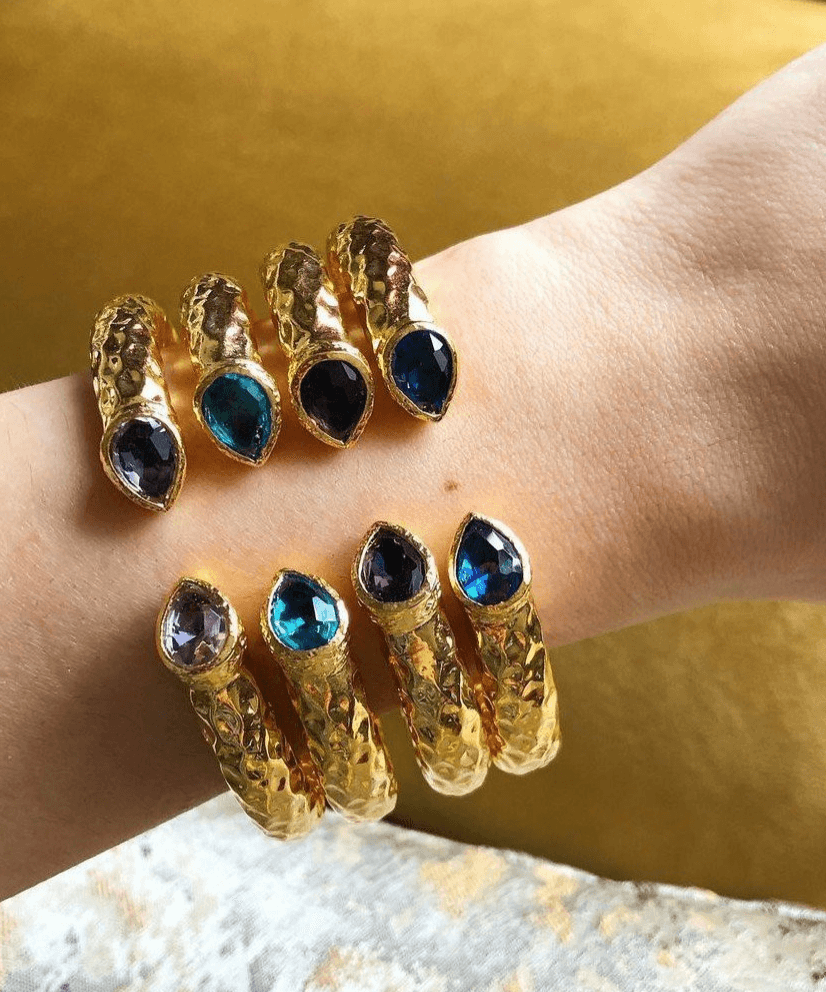 Hammered Finish Hinged Bangle Bracelet - Gold - Bansri Mehta Design