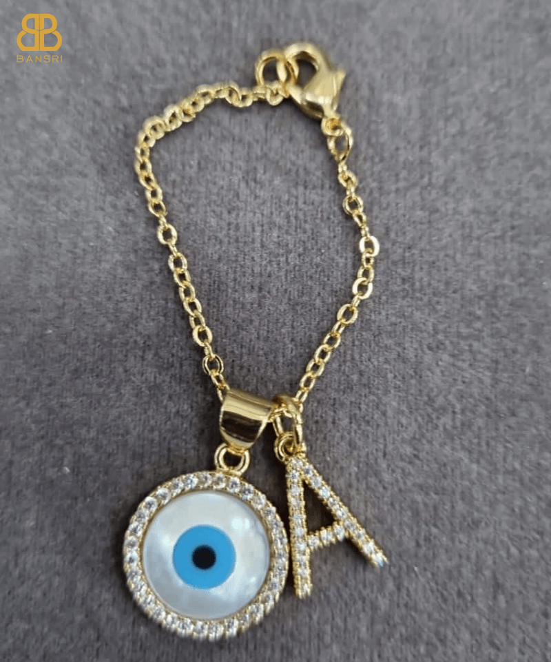 Personalized Initial & Evil Eye Disc Watch Charm - Bansri Mehta Design