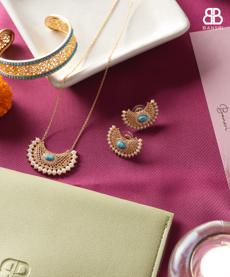 Filigree Carved Crescent Moon Bracelet & Ring Set - Bansri Mehta Design