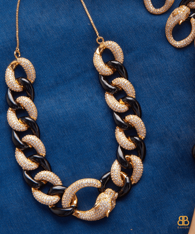 Cuban Link Twister Panther Necklace, Bracelet & Earring Set - Bansri Mehta Design