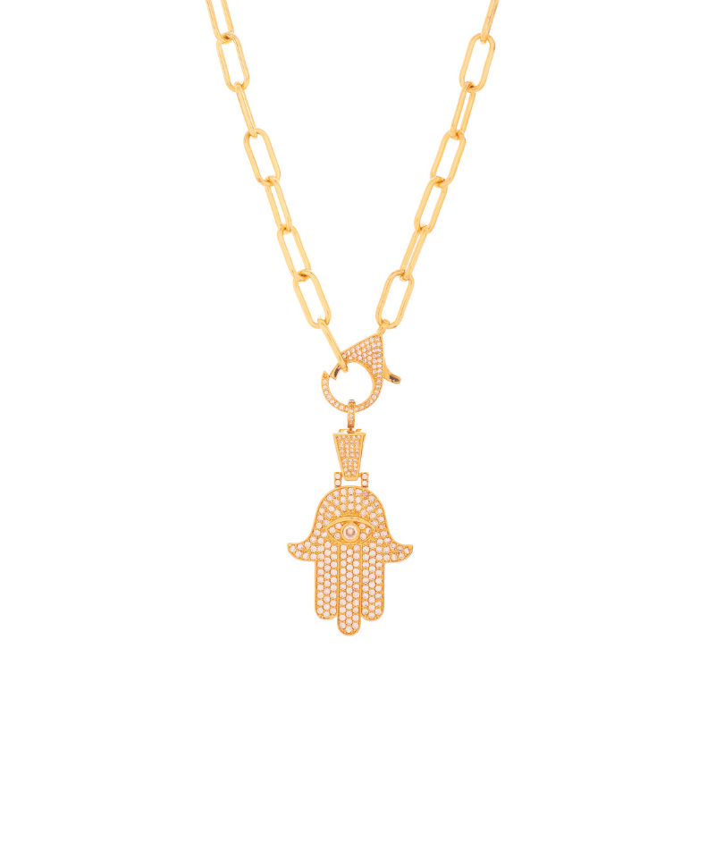 Crystal Encrusted Big Hamsa Detachable Pendant Link Necklace - Bansri Mehta Design