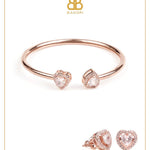 Heart Double Solitaire Flexi Bangle Bracelet & Stud Earrings Set - Bansri Mehta Design