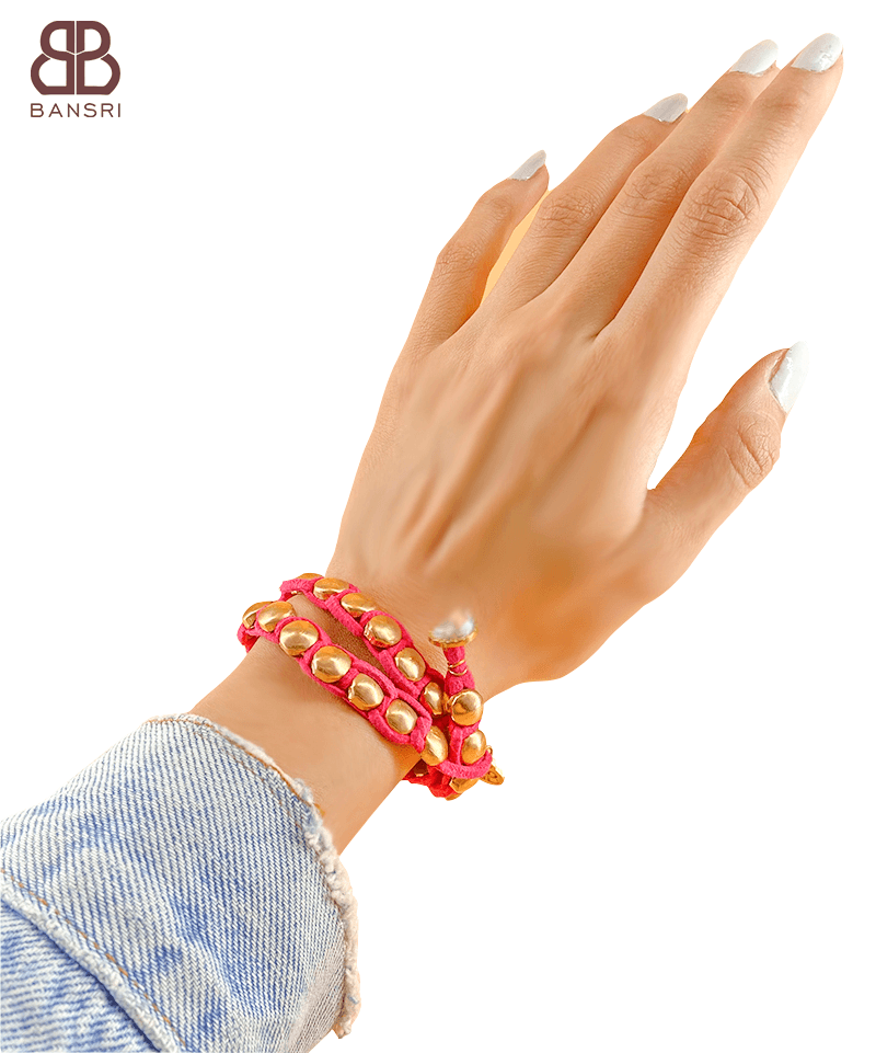 Wrap Around Colorbar Leather Bracelet or Choker Necklace - Bansri Mehta Design