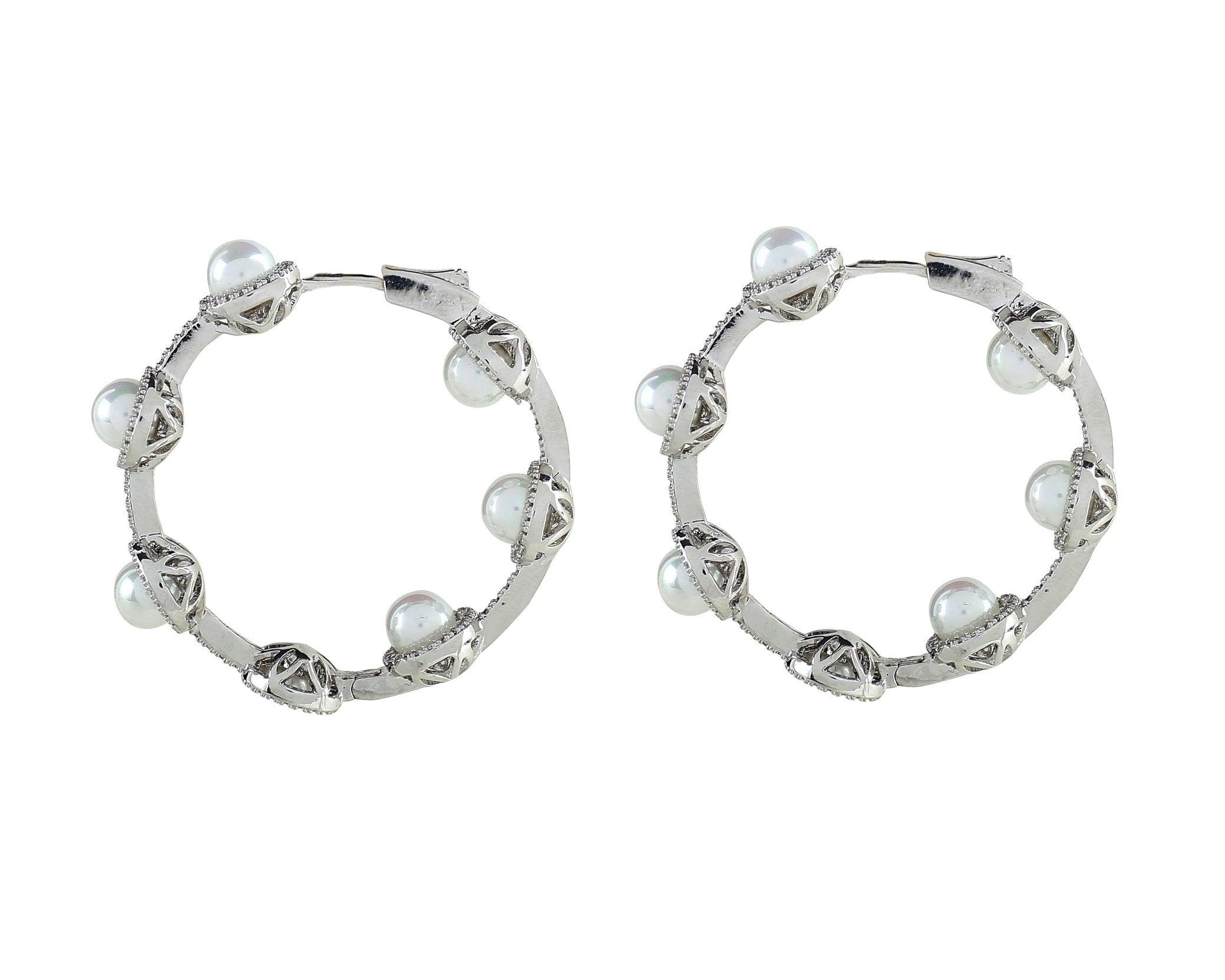 Pearl Hoop Earrings with Special Lock Clasp - Bansri Mehta Design