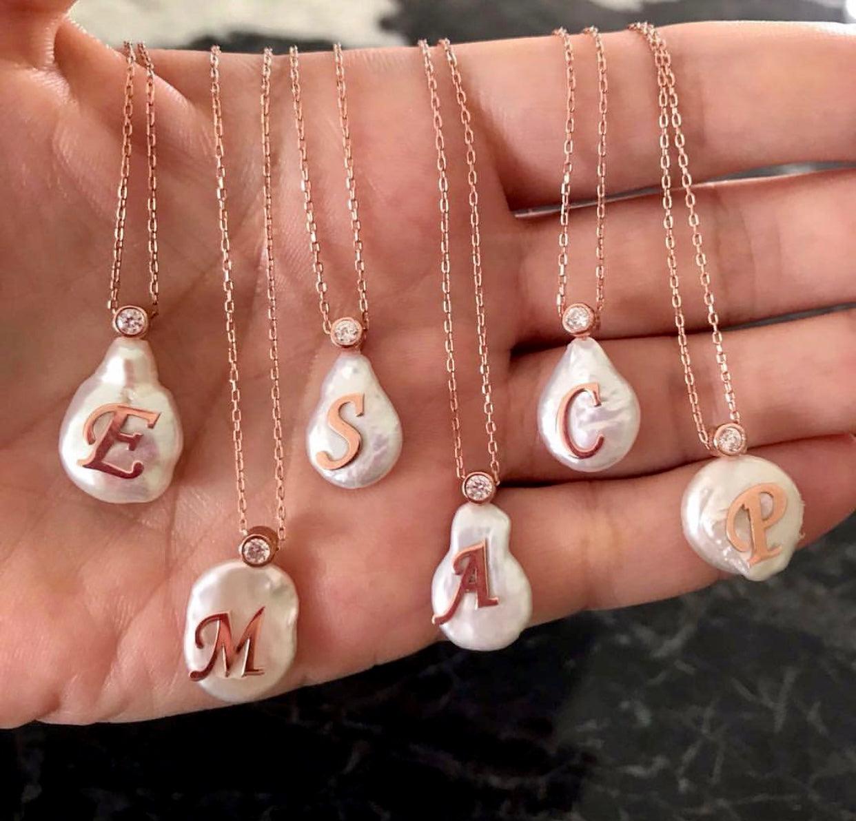 Mother of Pearl Rosegold Initial Necklace - Bansri Mehta Design