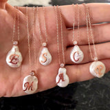 Mother of Pearl Rosegold Initial Necklace - Bansri Mehta Design