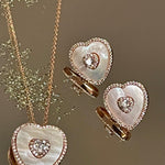 Mother of Pearl Heart Solitaire Necklace & Earring Set - Bansri Mehta Design