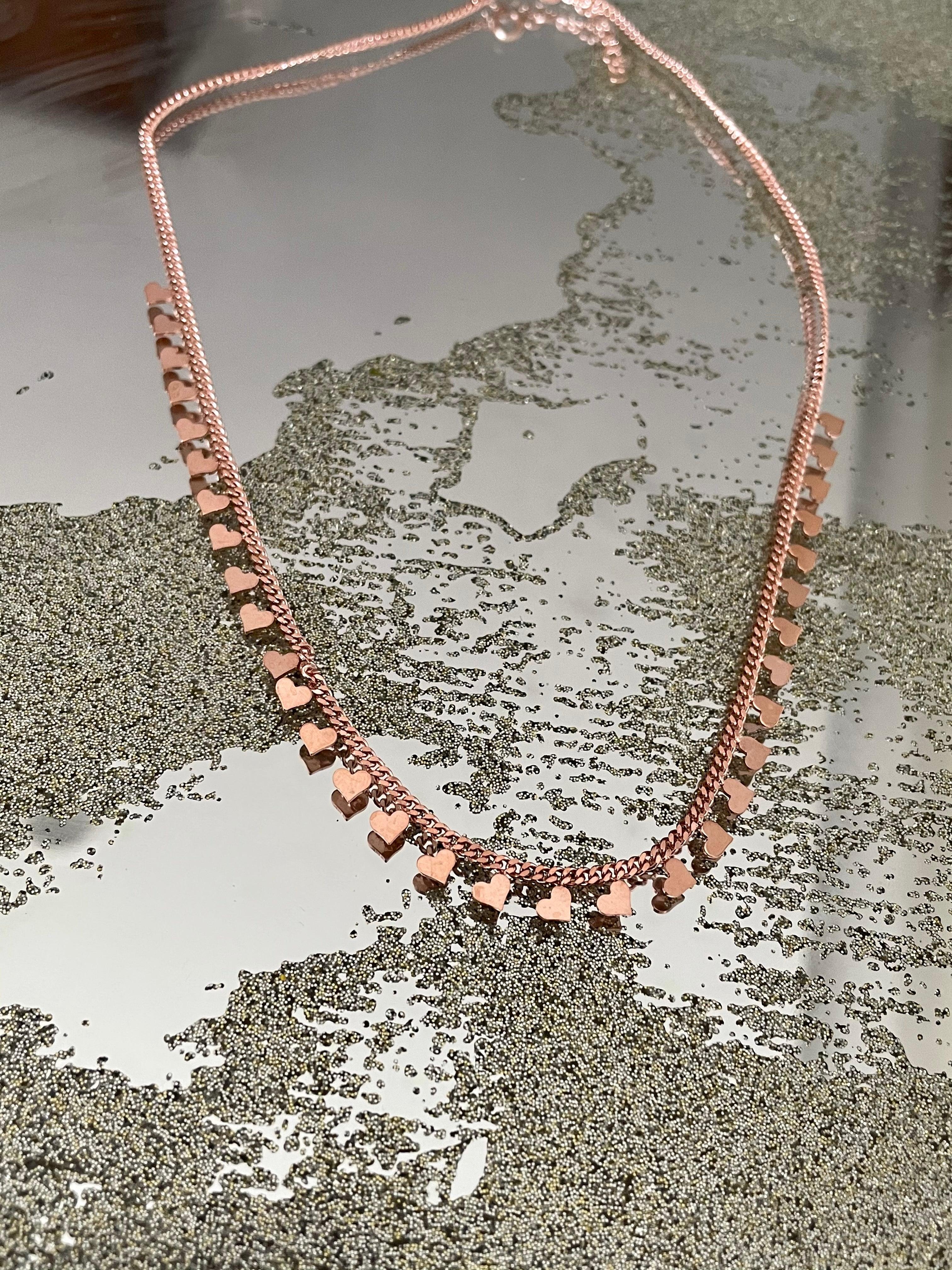 Mini Hearts Collar Chain Necklace - Rosegold - Bansri Mehta Design
